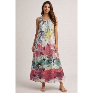 I.Noah Womens Abstract Multimedia Print Sleeveless Maxi Dress Gray L D248PS USA